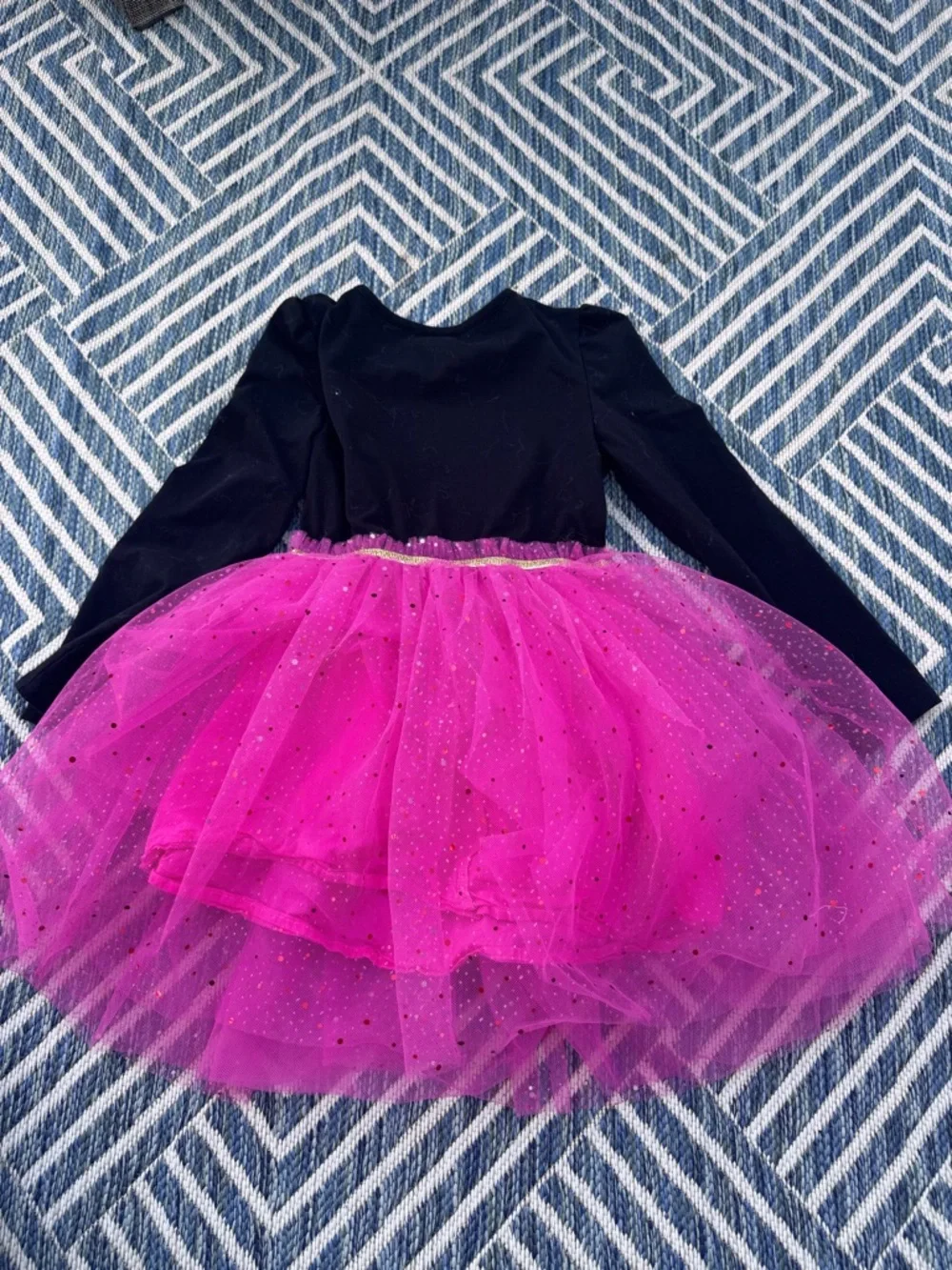 Justice Pink and Black Tulle Dress with Gold Trim